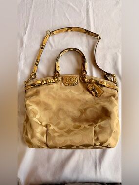 Coach Madison Op Art Sateen Sophia Large Bag Python Detail No 18649